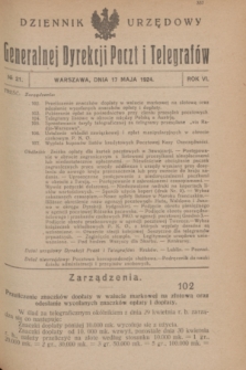 Dziennik Urzędowy Generalnej Dyrekcji Poczt i Telegrafów. R.6, № 21 (17 maja 1924)