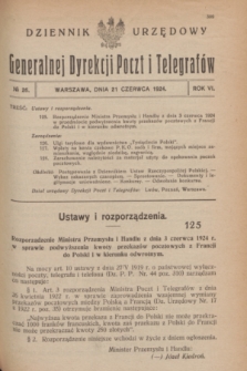 Dziennik Urzędowy Generalnej Dyrekcji Poczt i Telegrafów. R.6, № 26 (21 kwietnia 1924)