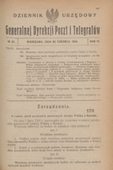 Dziennik Urzędowy Generalnej Dyrekcji Poczt i Telegrafów. R.6, № 27 (28 czerwca 1924)