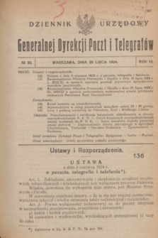 Dziennik Urzędowy Generalnej Dyrekcji Poczt i Telegrafów. R.6, № 30 (26 lipca 1924)