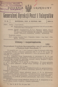 Dziennik Urzędowy Generalnej Dyrekcji Poczt i Telegrafów. R.6, № 32 (16 sierpnia 1924)