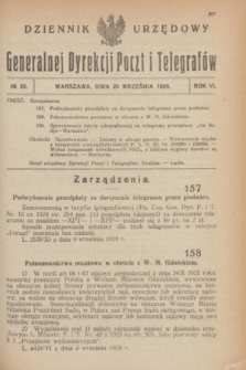 Dziennik Urzędowy Generalnej Dyrekcji Poczt i Telegrafów. R.6, № 35 (20 września 1924)