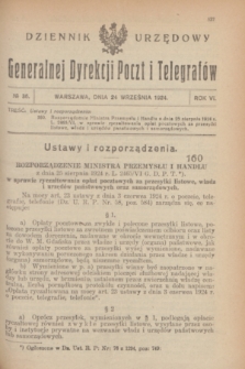Dziennik Urzędowy Generalnej Dyrekcji Poczt i Telegrafów. R.6, № 36 (24 września 1924)