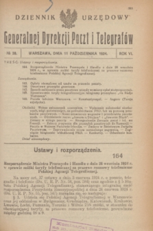 Dziennik Urzędowy Generalnej Dyrekcji Poczt i Telegrafów. R.6, № 38 (11 października 1924)