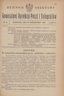 Dziennik Urzędowy Generalnej Dyrekcji Poczt i Telegrafów. R.6, № 40 (25 października 1924)