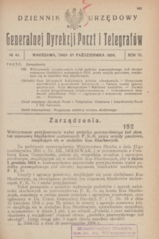 Dziennik Urzędowy Generalnej Dyrekcji Poczt i Telegrafów. R.6, № 41 (31 października 1924)