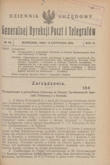 Dziennik Urzędowy Generalnej Dyrekcji Poczt i Telegrafów. R.6, № 43 (12 listopada 1924)