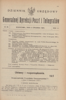 Dziennik Urzędowy Generalnej Dyrekcji Poczt i Telegrafów. R.6, № 46 (6 grudnia 1924)