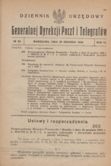 Dziennik Urzędowy Generalnej Dyrekcji Poczt i Telegrafów. R.6, № 49 (20 grudnia 1924)