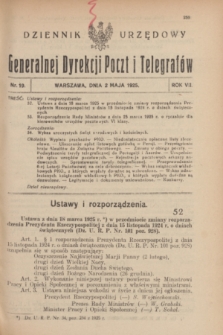 Dziennik Urzędowy Generalnej Dyrekcji Poczt i Telegrafów. R.7, nr 19 (2 maja 1925)