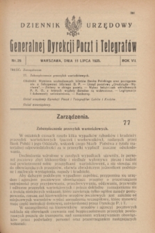 Dziennik Urzędowy Generalnej Dyrekcji Poczt i Telegrafów. R.7, nr 29 (11 lipca 1925)