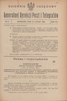 Dziennik Urzędowy Generalnej Dyrekcji Poczt i Telegrafów. R.8, nr 8 (27 lutego 1926)