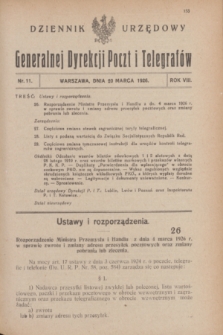 Dziennik Urzędowy Generalnej Dyrekcji Poczt i Telegrafów. R.8, nr 11 (20 marca 1926)