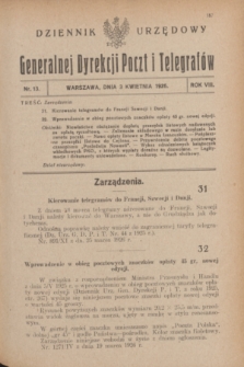 Dziennik Urzędowy Generalnej Dyrekcji Poczt i Telegrafów. R.8, nr 13 (3 kwietnia 1926)