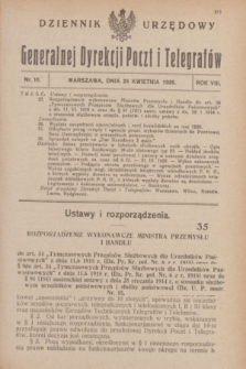 Dziennik Urzędowy Generalnej Dyrekcji Poczt i Telegrafów. R.8, nr 16 (24 kwietnia 1926)