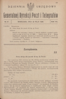 Dziennik Urzędowy Generalnej Dyrekcji Poczt i Telegrafów. R.8, nr 21 (29 maja 1926)