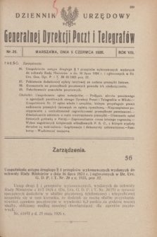 Dziennik Urzędowy Generalnej Dyrekcji Poczt i Telegrafów. R.8, nr 22 (5 czerwca 1926)