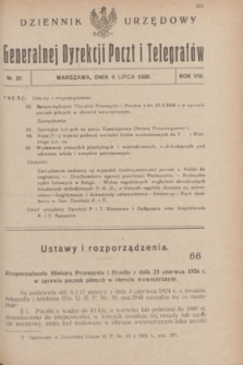 Dziennik Urzędowy Generalnej Dyrekcji Poczt i Telegrafów. R.8, nr 26 (6 lipca 1926)