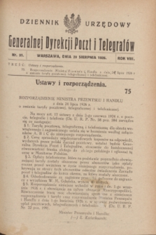 Dziennik Urzędowy Generalnej Dyrekcji Poczt i Telegrafów. R.8, nr 31 (20 sierpnia 1926)