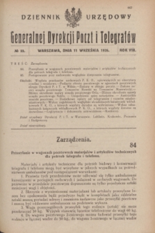 Dziennik Urzędowy Generalnej Dyrekcji Poczt i Telegrafów. R.8, № 33 (11 września 1926) + dod.