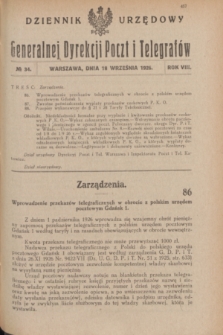 Dziennik Urzędowy Generalnej Dyrekcji Poczt i Telegrafów. R.8, № 34 (18 września 1926)