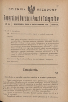 Dziennik Urzędowy Generalnej Dyrekcji Poczt i Telegrafów. R.8, № 38 (26 października 1926)