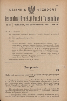 Dziennik Urzędowy Generalnej Dyrekcji Poczt i Telegrafów. R.8, № 39 (30 października 1926)