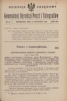 Dziennik Urzędowy Generalnej Dyrekcji Poczt i Telegrafów. R.8, № 41 (10 listopada 1926)