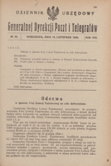 Dziennik Urzędowy Generalnej Dyrekcji Poczt i Telegrafów. R.8, № 42 (16 listopada 1926)