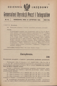 Dziennik Urzędowy Generalnej Dyrekcji Poczt i Telegrafów. R.8, № 43 (20 listopada 1926) + dod.