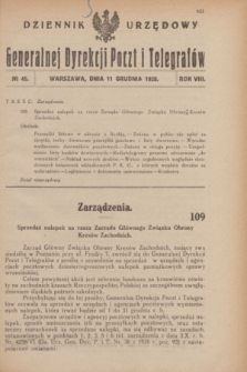 Dziennik Urzędowy Generalnej Dyrekcji Poczt i Telegrafów. R.8, № 45 (11 grudnia 1926)