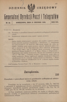Dziennik Urzędowy Generalnej Dyrekcji Poczt i Telegrafów. R.8, nr 46 (21 grudnia 1926)
