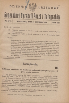 Dziennik Urzędowy Generalnej Dyrekcji Poczt i Telegrafów. R.8, № 48 (31 grudnia 1926) + dod.