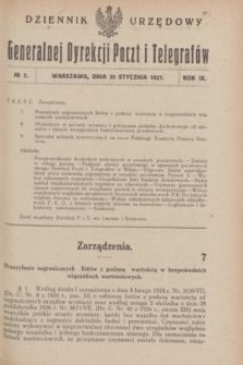 Dziennik Urzędowy Generalnej Dyrekcji Poczt i Telegrafów. R.9, № 2 (20 stycznia 1927)