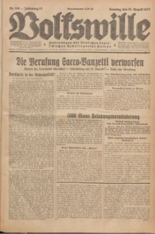 Volkswille : Zentralorgan der Deutschen Sozialistischen Arbeitspartei Polens. Jg.12, Nr. 190 (21 August 1927) + dod.