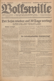 Volkswille : Zentralorgan der Deutschen Sozialistischen Arbeitspartei Polens. Jg.12, Nr. 217 (22 September 1927) + dod.