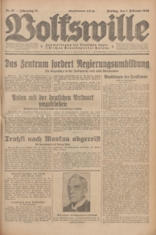 Volkswille : Zentralorgan der Deutschen Sozialistischen Arbeitspartei Polens. Jg.14, Nr. 27 (1 Februar 1929) + dod.
