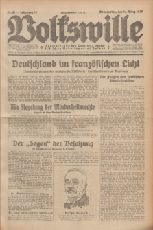Volkswille : Zentralorgan der Deutschen Sozialistischen Arbeitspartei Polens. Jg.14, Nr. 61 (14 März 1929) + dod.