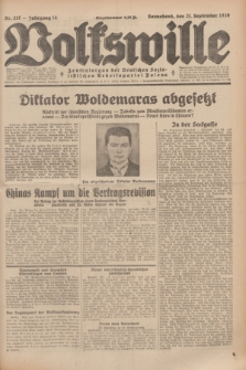 Volkswille : Zentralorgan der Deutschen Sozialistischen Arbeitspartei Polens. Jg.14, Nr. 217 (21 September 1929) + dod.