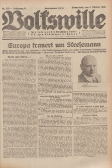 Volkswille : Zentralorgan der Deutschen Sozialistischen Arbeitspartei Polens. Jg.14, Nr. 229 (5 Oktober 1929) + dod.