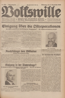 Volkswille : Organ der Deutschen Sozialistischen Arbeitspartei Polens. Jg.14, Nr. 278 (3 Dezember 1929) + dod.