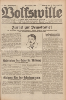 Volkswille : Organ der Deutschen Sozialistischen Arbeitspartei Polens. Jg.14, Nr. 291 (18 Dezember 1929) + dod.