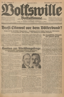 Volkswille : zugleich Volksstimme für Bielitz : Organ der Deutschen Sozialistischen Arbeitspartei in Polen. Jg.17, Nr. 17 (22 Januar 1931) + dod.