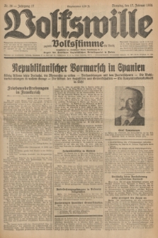 Volkswille : zugleich Volksstimme für Bielitz : Organ der Deutschen Sozialistischen Arbeitspartei in Polen. Jg.17, Nr. 38 (17 Februar 1931) + dod.