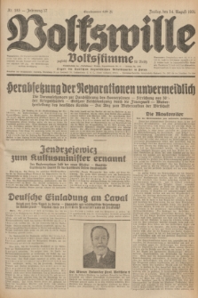 Volkswille : zugleich Volksstimme für Bielitz : Organ der Deutschen Sozialistischen Arbeitspartei in Polen. Jg.17, Nr. 185 (14 August 1931) + dod.