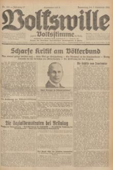 Volkswille : zugleich Volksstimme für Bielitz : Organ der Deutschen Sozialistischen Arbeitspartei in Polen. Jg.17, Nr. 201 (3 September 1931) + dod.