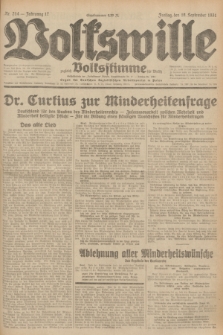 Volkswille : zugleich Volksstimme für Bielitz : Organ der Deutschen Sozialistischen Arbeitspartei in Polen. Jg.17, Nr. 214 (18 September 1931) + dod.