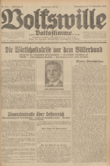 Volkswille : zugleich Volksstimme für Bielitz : Organ der Deutschen Sozialistischen Arbeitspartei in Polen. Jg.17, Nr. 215 (19 September 1931) + dod.