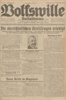 Volkswille : zugleich Volksstimme für Bielitz : Organ der Deutschen Sozialistischen Arbeitspartei in Polen. Jg.17, Nr. 217 (22 September 1931) + dod.