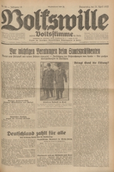 Volkswille : zugleich Volksstimme für Bielitz : Organ der Deutschen Sozialistischen Arbeitspartei in Polen. Jg.18, Nr. 92 (21 April 1932) + dod.